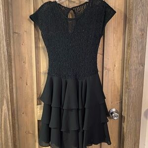 Late Edition Womens 6 VTG Fit & Flare Black Sparkle Cocktail Dress Lace USA